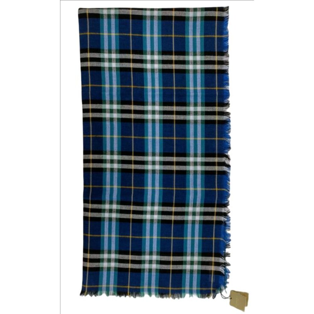 Burberry Canyan Blue Castleford Check Light Weight Large Scarf Shawl - Picture 2 of 4